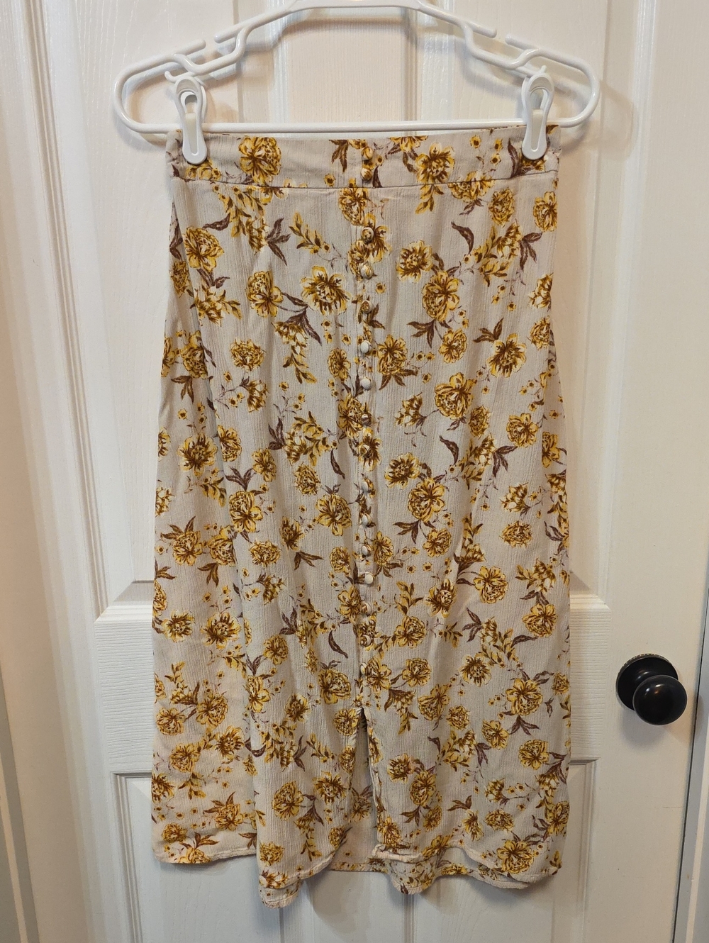 Hippie Rose Cream Midi Skirt with Yellow Floral Print